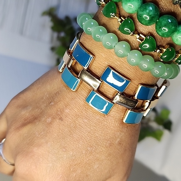 Vintage Gold and Turquoise Blue Enamel Bracelet - Picture 5 of 8